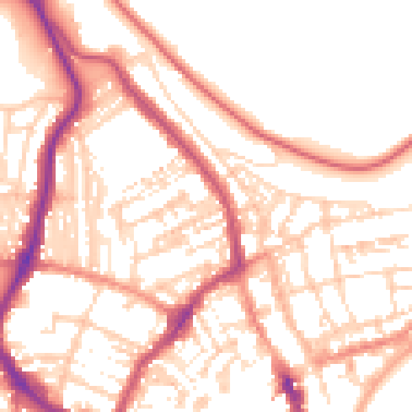 Daytime road noise heatmap for YO12 7QA