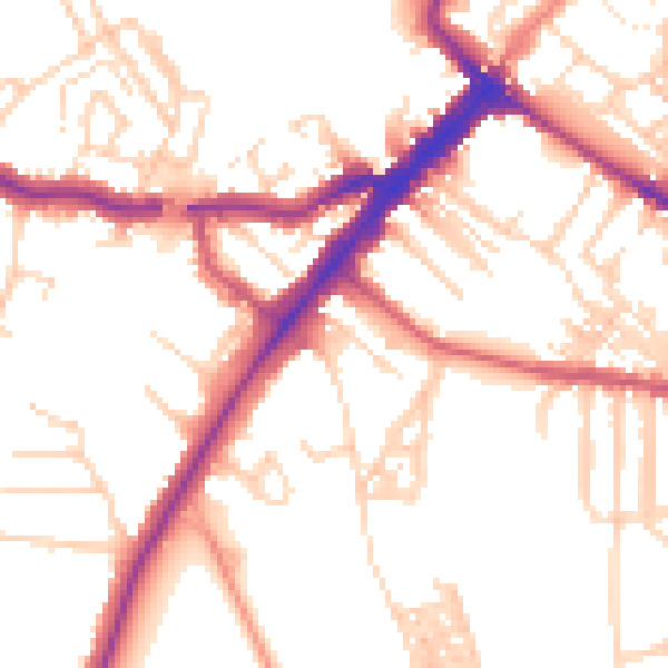 Daytime road noise heatmap for YO24 1BG
