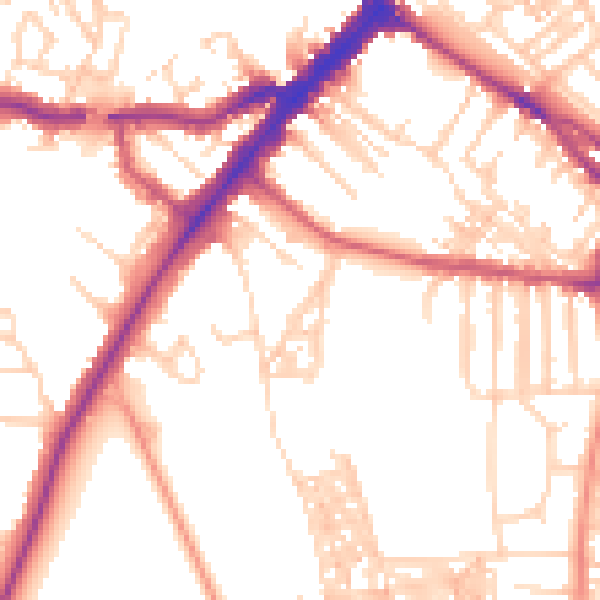 Daytime road noise heatmap for YO24 1DE