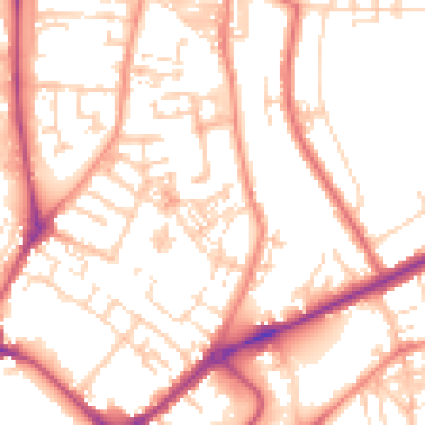Daytime road noise heatmap for YO31 8LQ