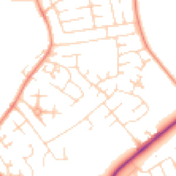 Daytime road noise heatmap for YO32 9GD