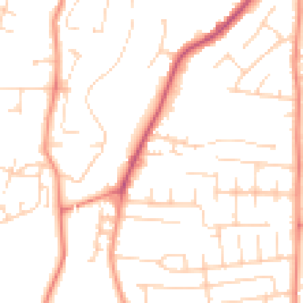 Daytime road noise heatmap for YO32 9PW