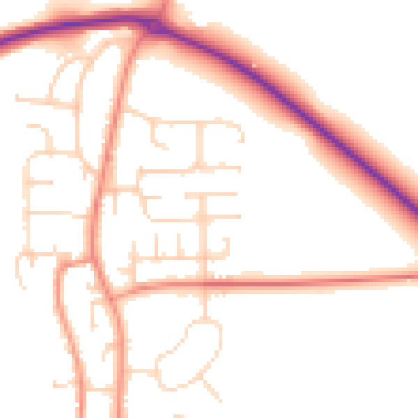 Daytime road noise heatmap for YO32 9RJ