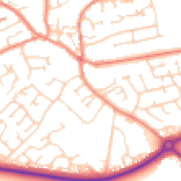 Daytime road noise heatmap for YO43 3BQ