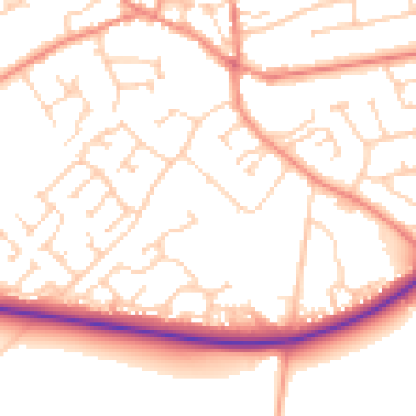 Daytime road noise heatmap for YO43 3BZ