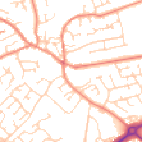 Daytime road noise heatmap for YO43 3NB