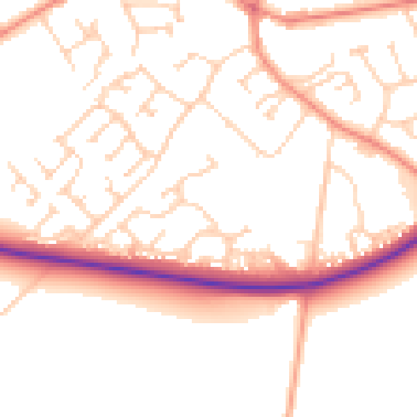 Daytime road noise heatmap for YO43 3RQ