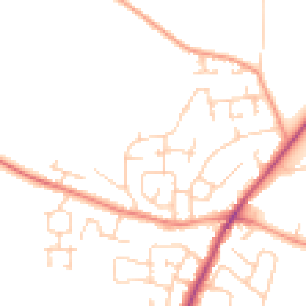 Daytime road noise heatmap for YO8 9JU