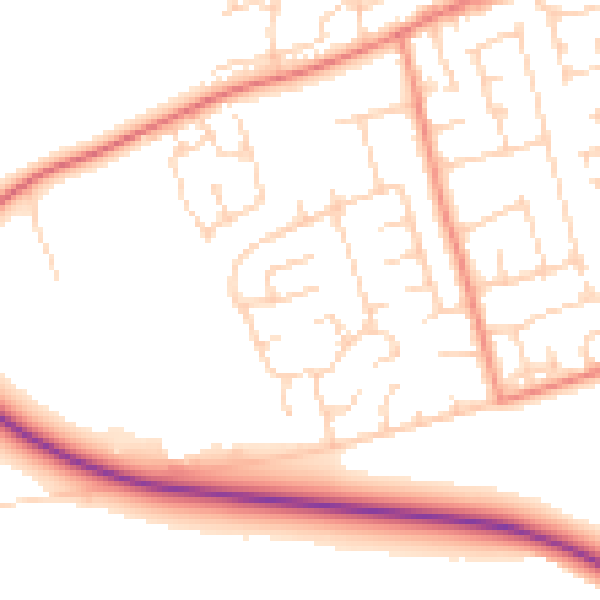 Daytime road noise heatmap for YO8 9QJ
