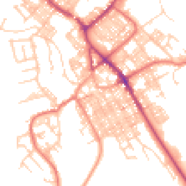 Daytime road noise heatmap for BB18 5AB