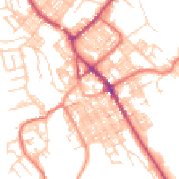Daytime road noise heatmap for BB18 5AE