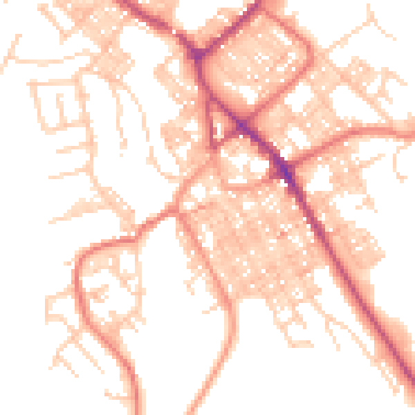 Daytime road noise heatmap for BB18 5AH