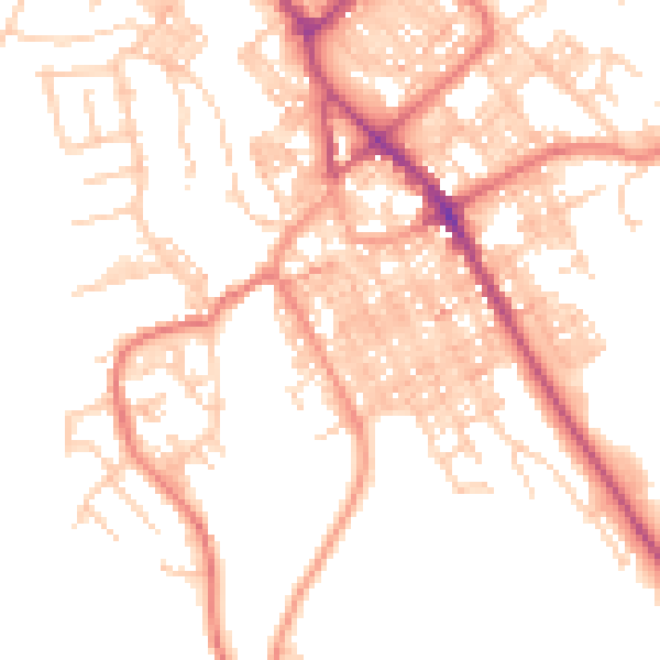 Daytime road noise heatmap for BB18 5AP