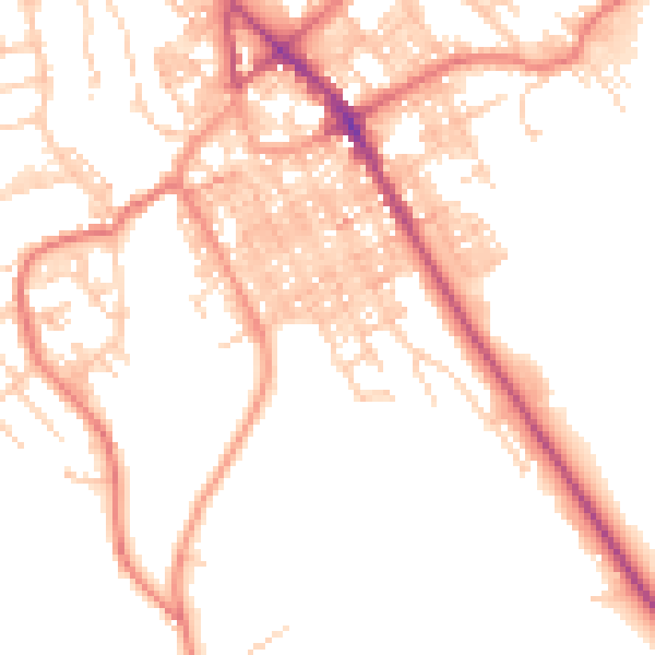 Daytime road noise heatmap for BB18 5AX