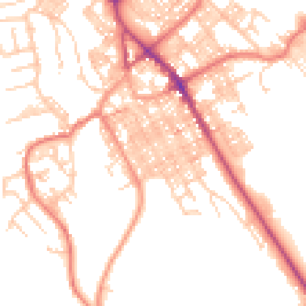 Daytime road noise heatmap for BB18 5AZ