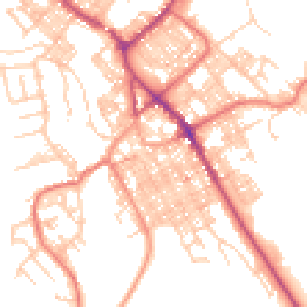 Daytime road noise heatmap for BB18 5BB