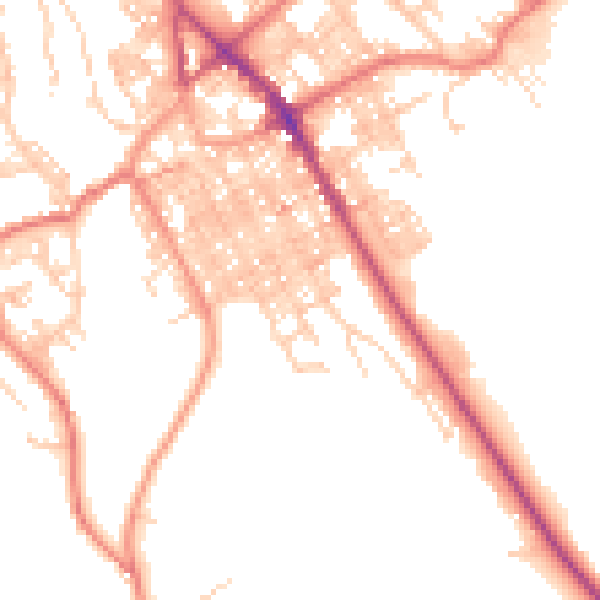 Daytime road noise heatmap for BB18 5BE