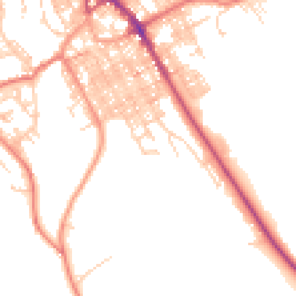 Daytime road noise heatmap for BB18 5DA