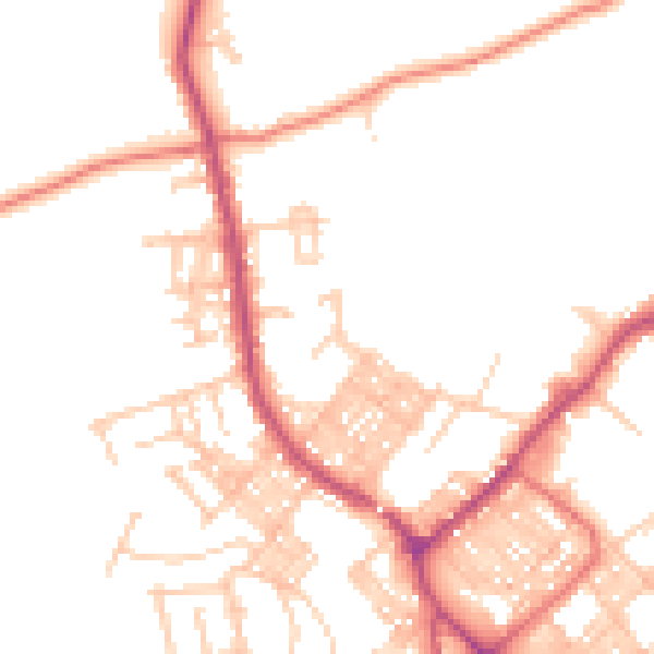 Daytime road noise heatmap for BB18 5EE