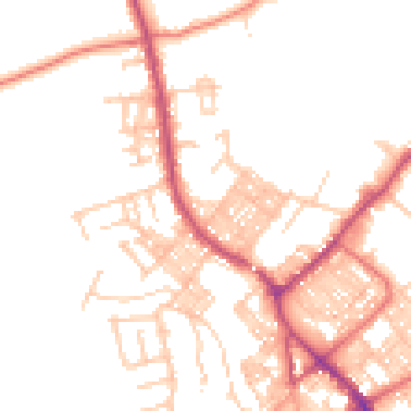 Daytime road noise heatmap for BB18 5EX