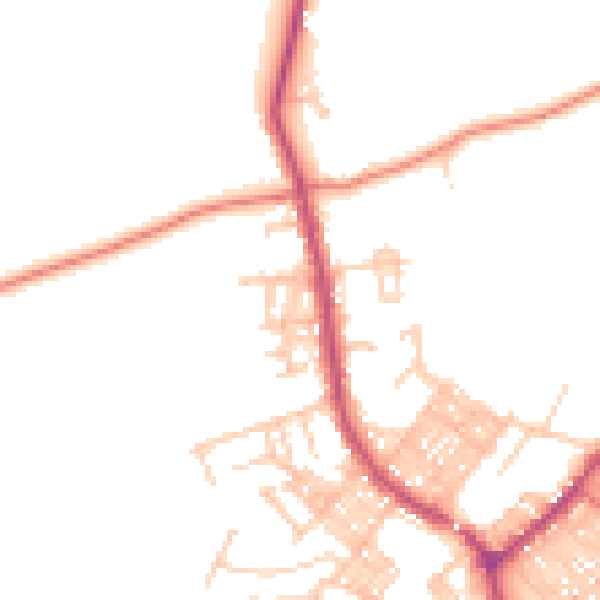 Daytime road noise heatmap for BB18 5JZ
