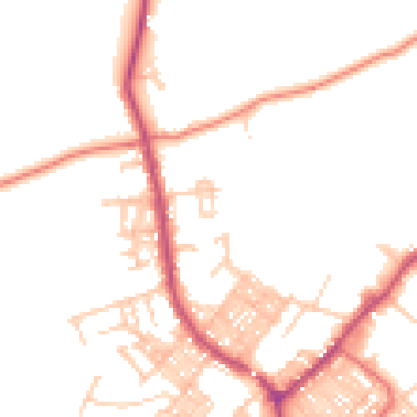 Daytime road noise heatmap for BB18 5LE