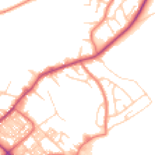 Daytime road noise heatmap for BB18 6ET