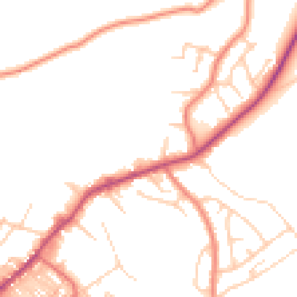 Daytime road noise heatmap for BB18 6EW