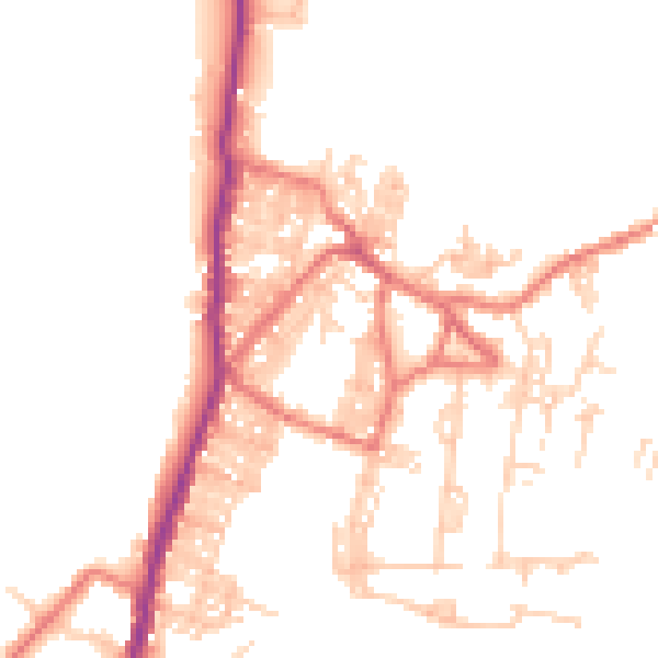 Daytime road noise heatmap for BB18 6UQ