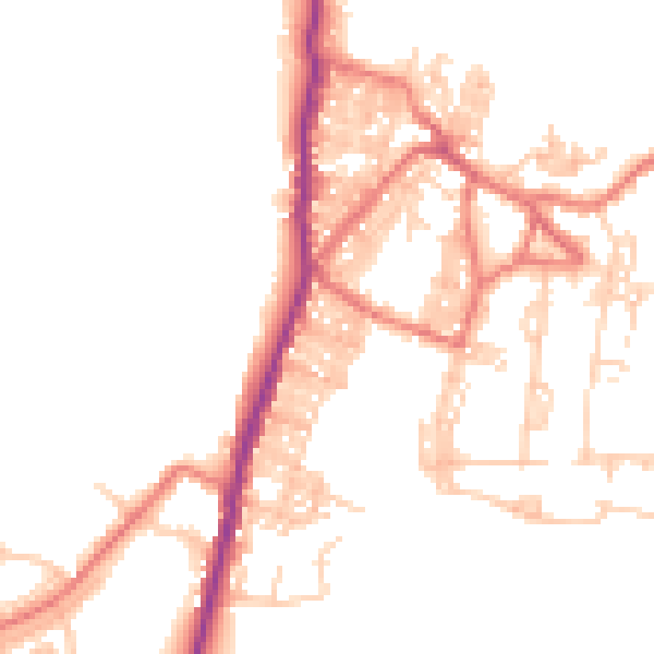 Daytime road noise heatmap for BB18 6XE