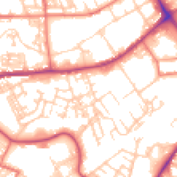 Daytime road noise heatmap for BB2 2BF