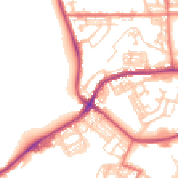 Daytime road noise heatmap for BB2 2SQ