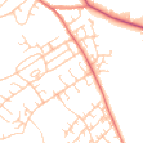 Daytime road noise heatmap for BB2 3TW
