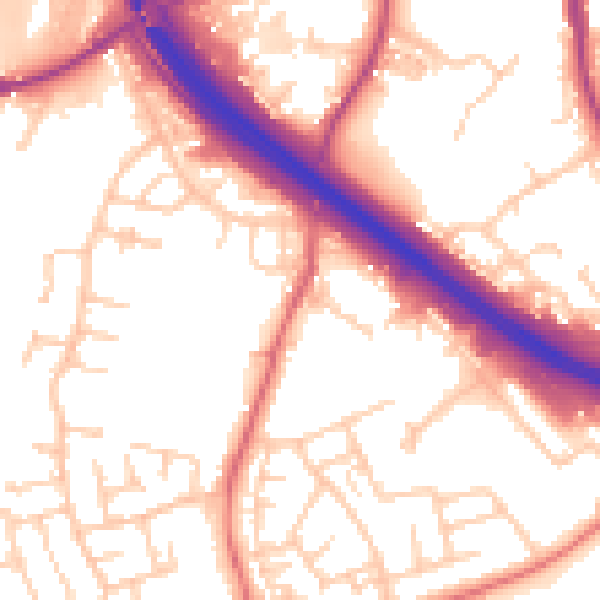 Daytime road noise heatmap for BB4 4DJ