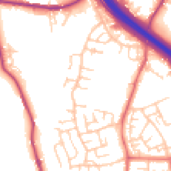 Daytime road noise heatmap for BB4 4RE