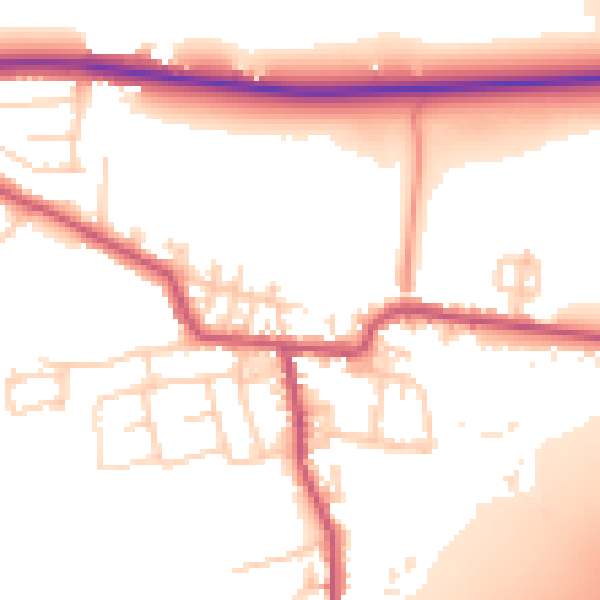 Daytime road noise heatmap for BD19 6EH
