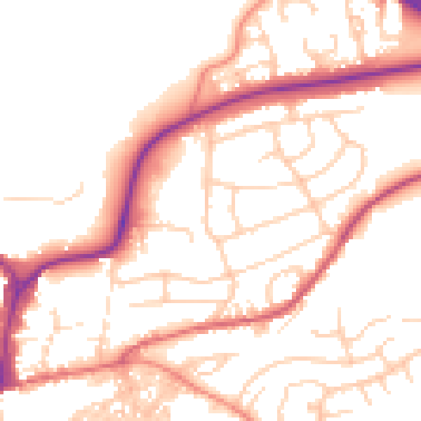 Daytime road noise heatmap for BD23 1AU