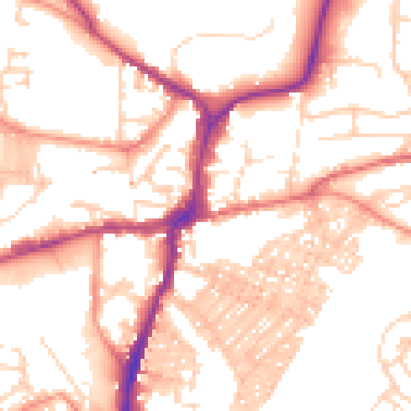 Daytime road noise heatmap for BD23 1DS