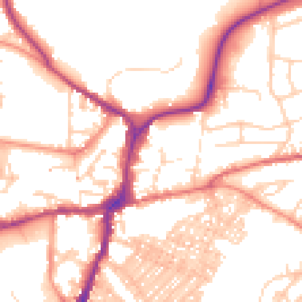 Daytime road noise heatmap for BD23 1EE