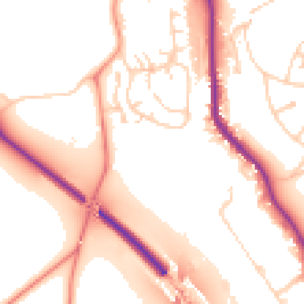 Daytime road noise heatmap for BD23 2FG
