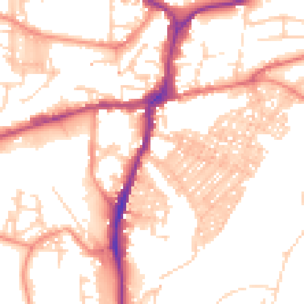 Daytime road noise heatmap for BD23 2PB