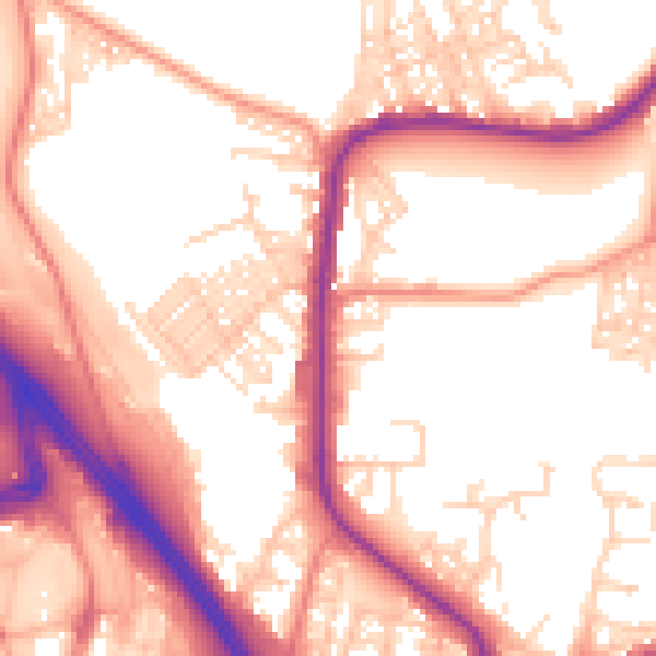 Daytime road noise heatmap for BD3 0DJ