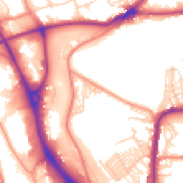 Daytime road noise heatmap for BD3 0LY