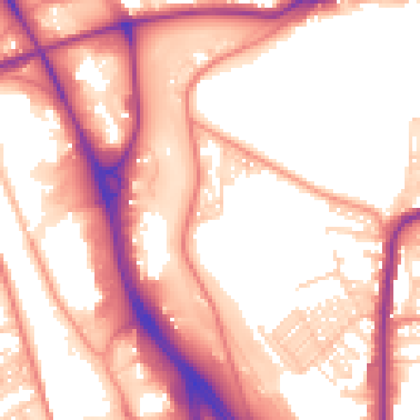 Daytime road noise heatmap for BD3 0NB
