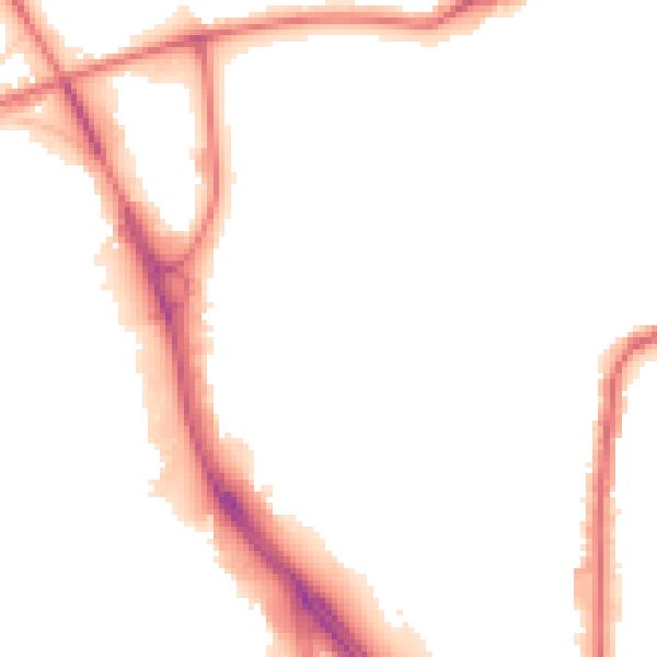 Night-time road noise heatmap for BD3 0NB