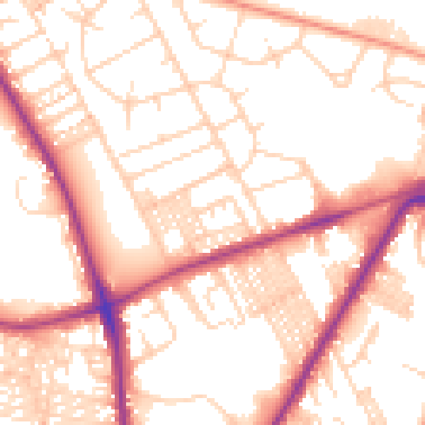 Daytime road noise heatmap for BD3 7EN