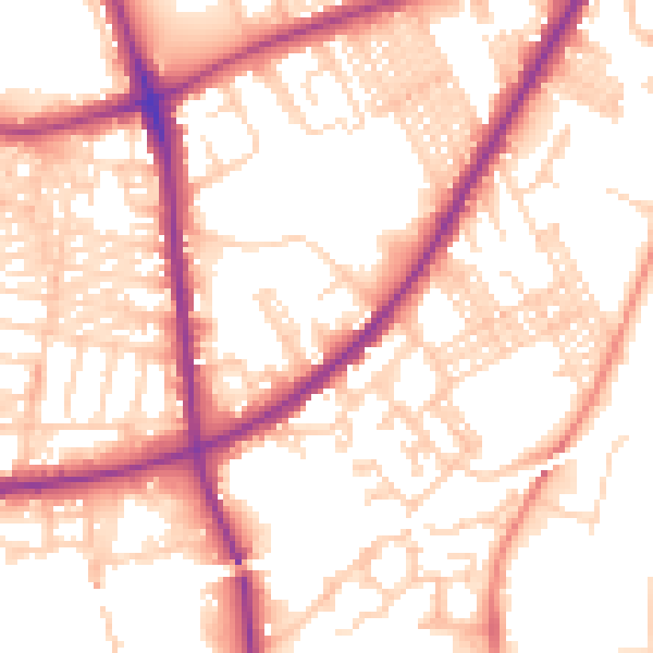 Daytime road noise heatmap for BD3 8BX