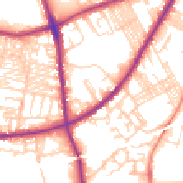 Daytime road noise heatmap for BD3 8DA