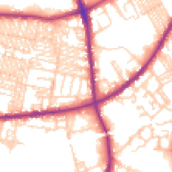 Daytime road noise heatmap for BD3 8DY