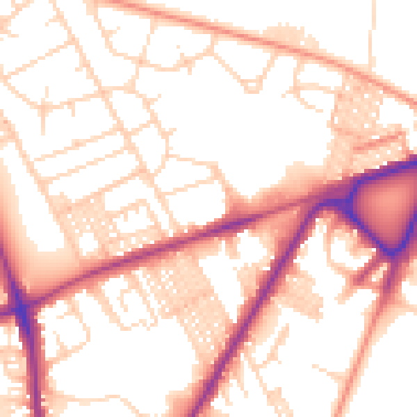 Daytime road noise heatmap for BD3 8EG